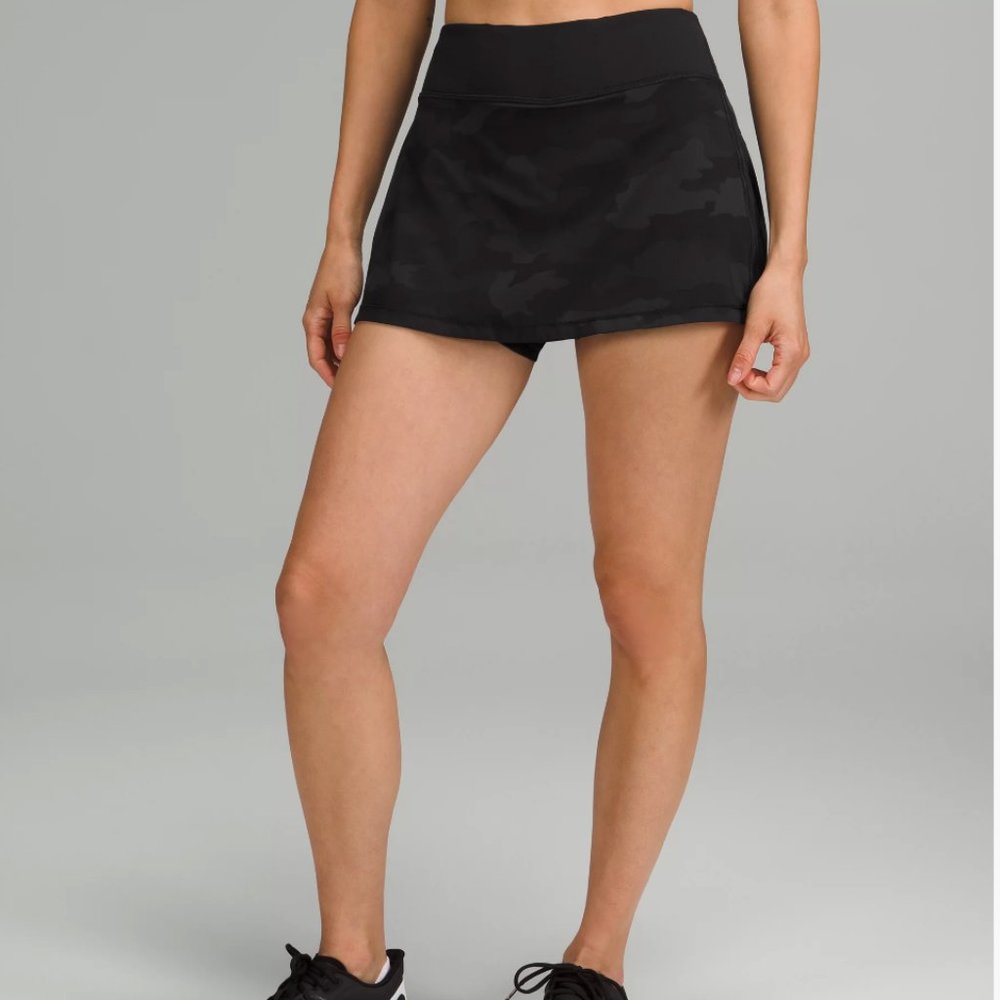 Lululemon Pace Rival Mid Rise Skirt Black Camo Size 4